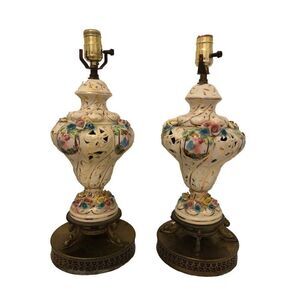 Vintage Mid 20th Century Porcelain Capodimonte Style Colorful Table Lamp